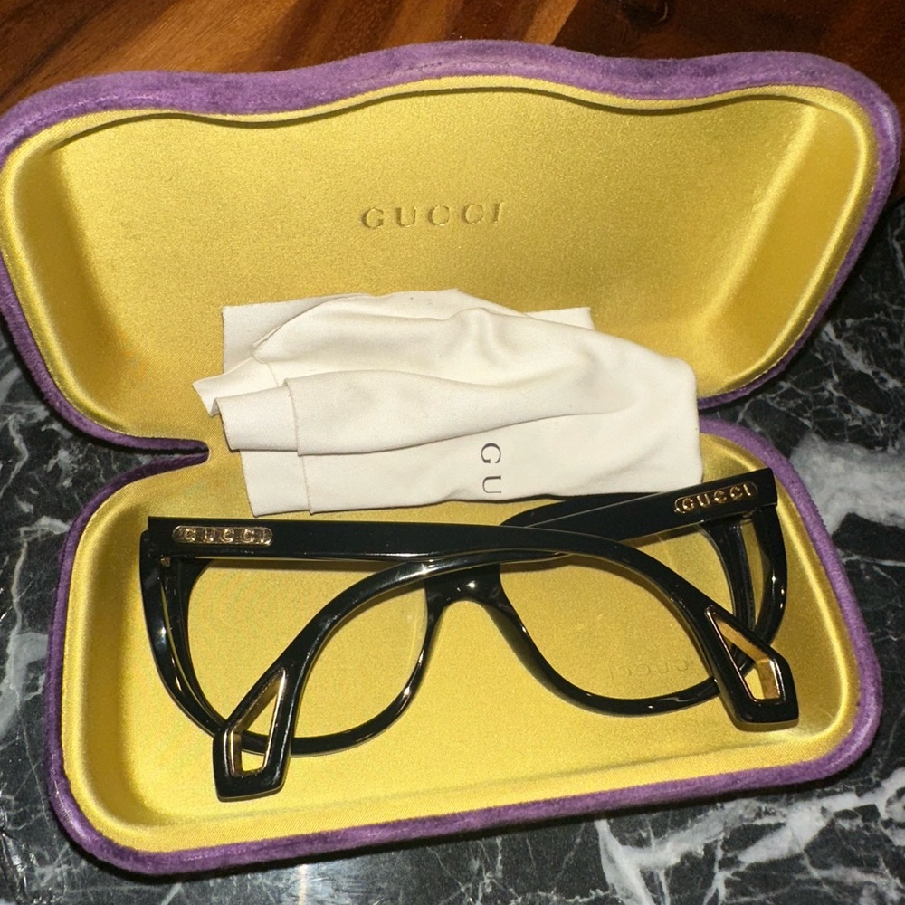 Gucci Black Glasses with Yellow and Purple Case